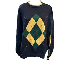 Men's Argyle Crewneck Sweater - Black, Yellow, and Green
